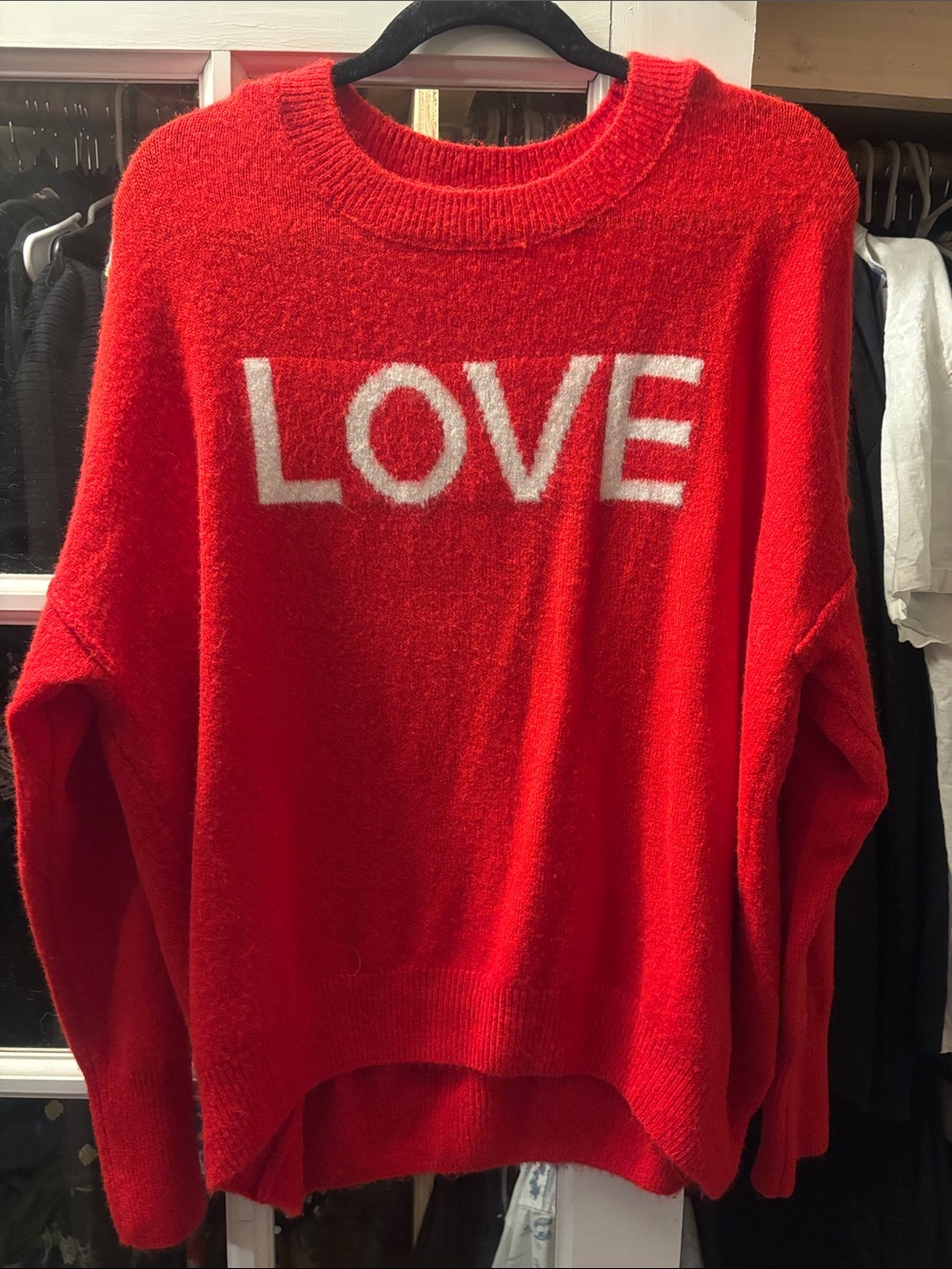 Vince Camuto Red Crewneck Sweater with White LOVE
